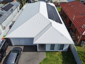 Drone view of a Warilla home after gutter guard installation and solar panel bird proofing