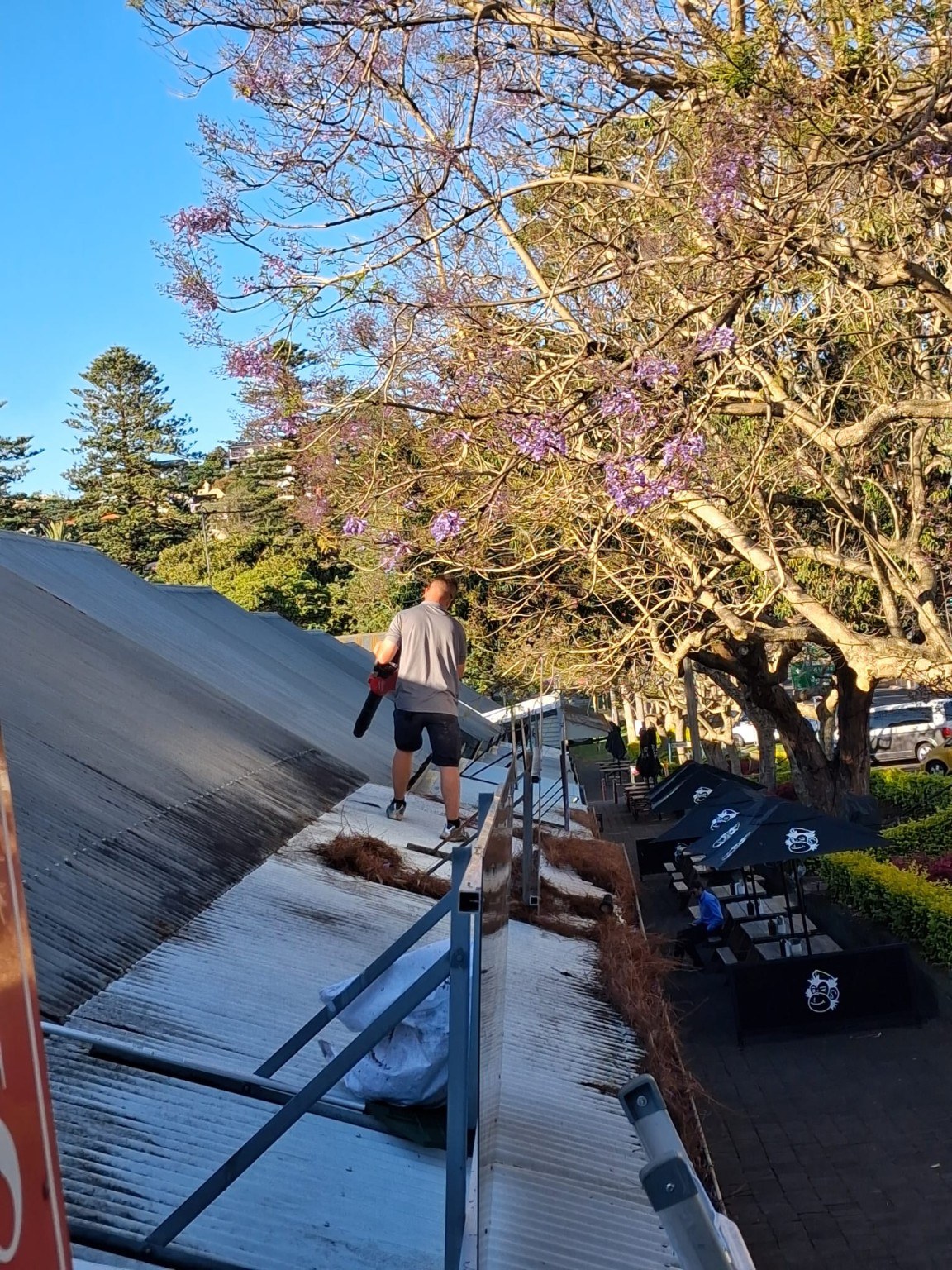 Mathew carrying out roof maintenance at Kiama Terrace Houses
