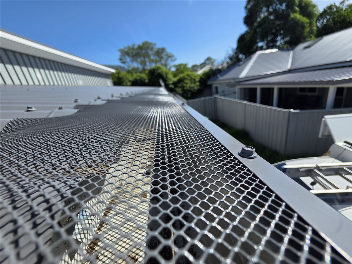 Close-up of aluminium mesh gutter guard